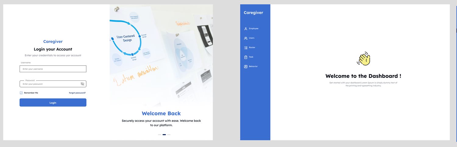 Web login screen and the welcome dashboard with left navigation