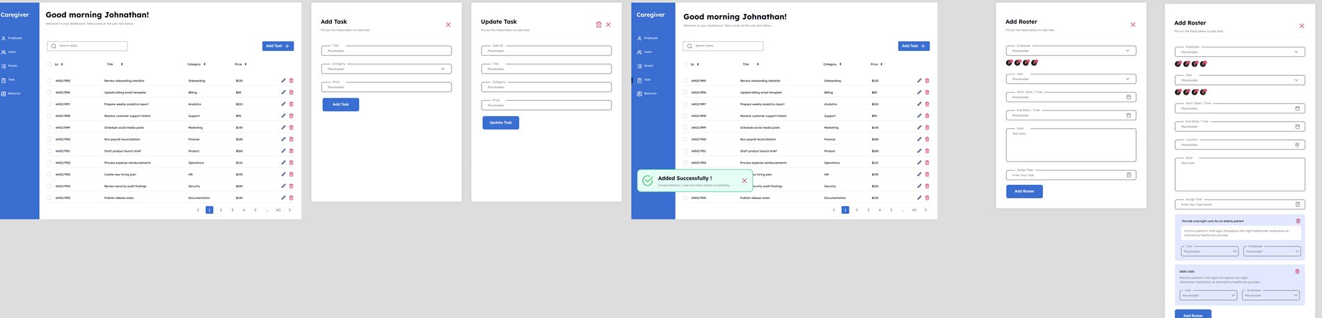 Task list and add or update task forms